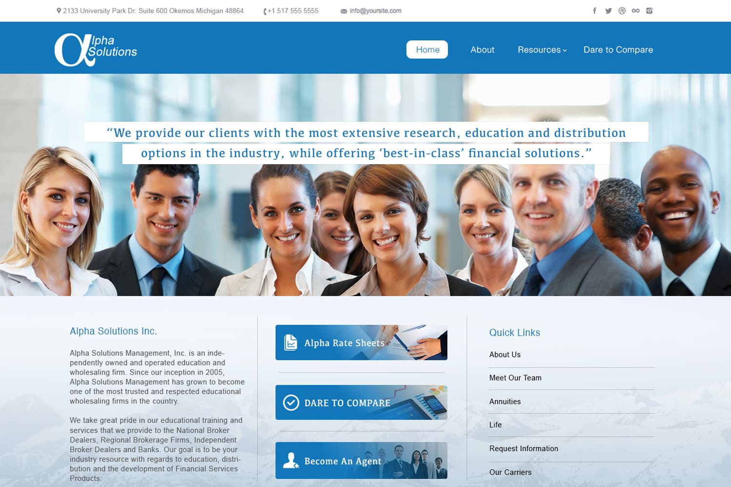 Screenshot of Alpha Solutions Management website