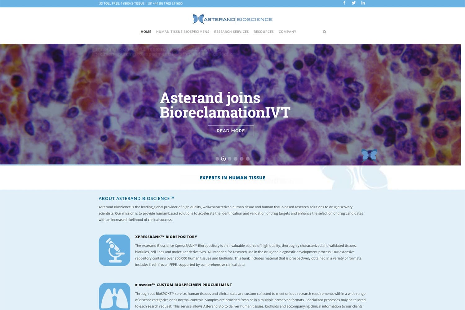 Screenshot of Asterand Biosciences website