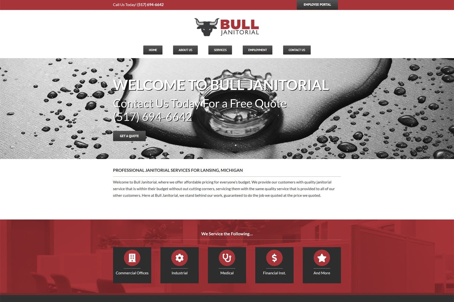 Screenshot of Bull Janitorial website