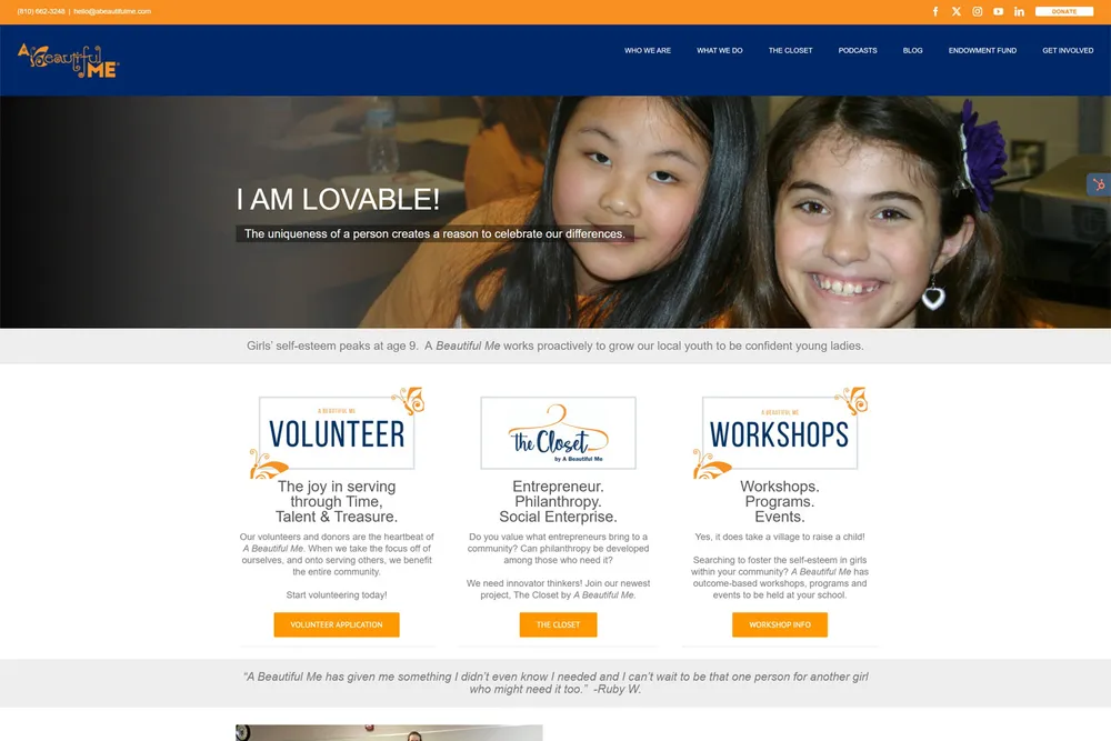 Screenshot of the A Beautiful Me website
