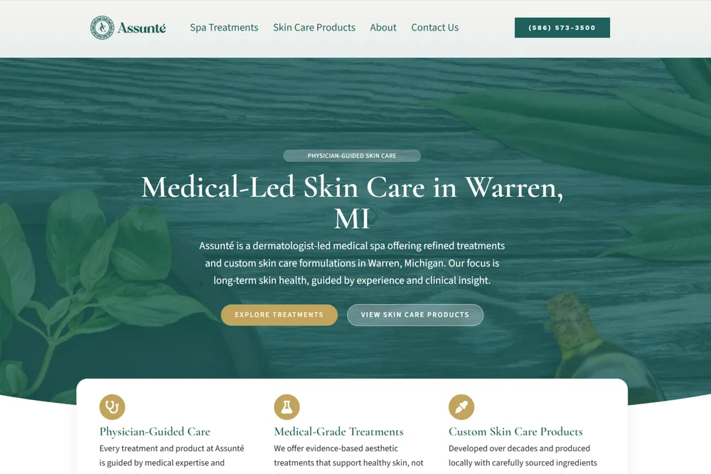 Screenshot of the Assunté Medical Spa website