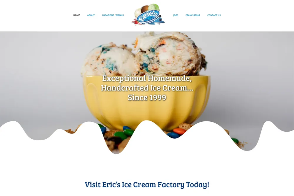 Screenshot of the Eric’s Ice Cream website