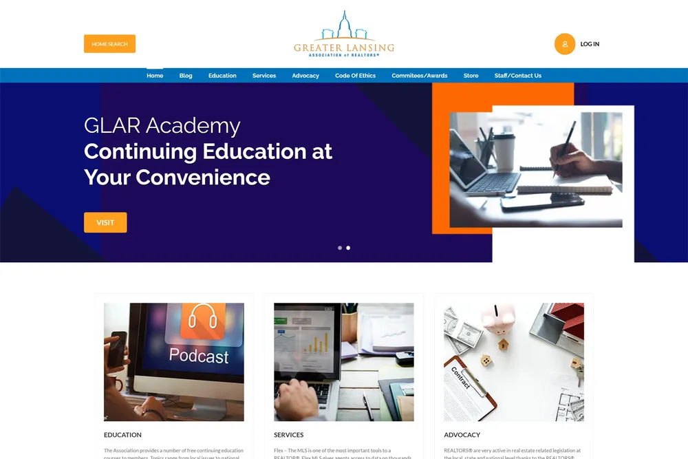 Screenshot of the Greater Lansing Association of Realtors website