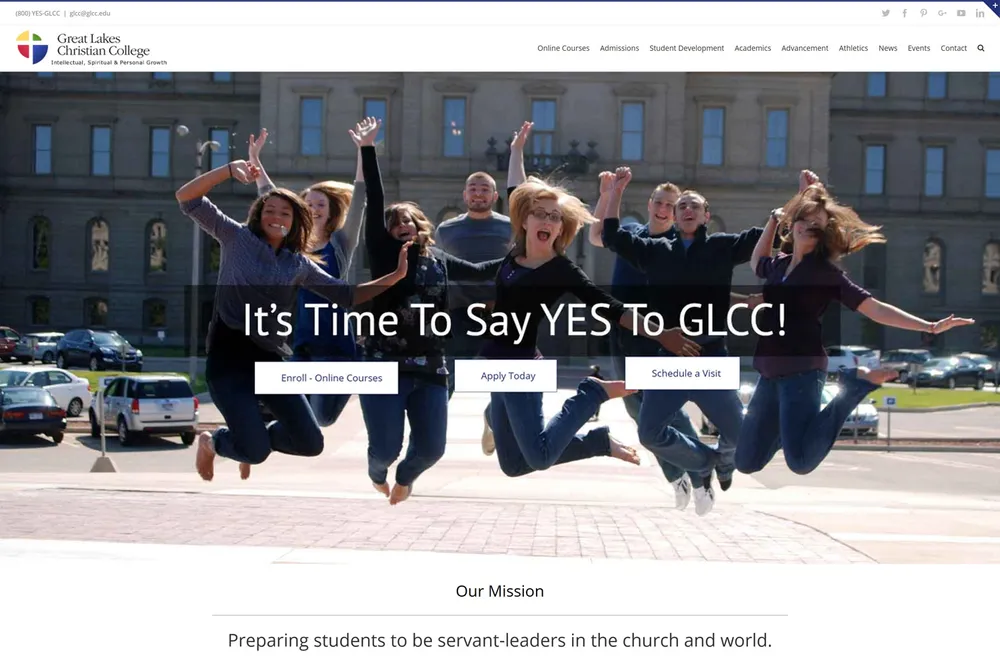Screenshot of the Great Lakes Christian College website