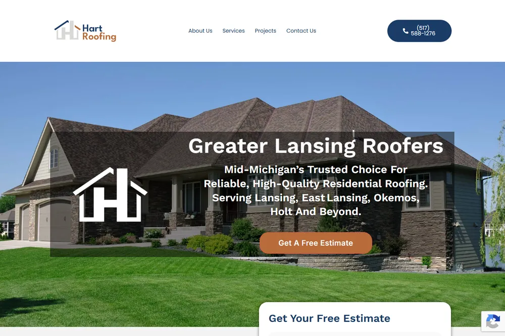 Screenshot of the Hart Roofing website