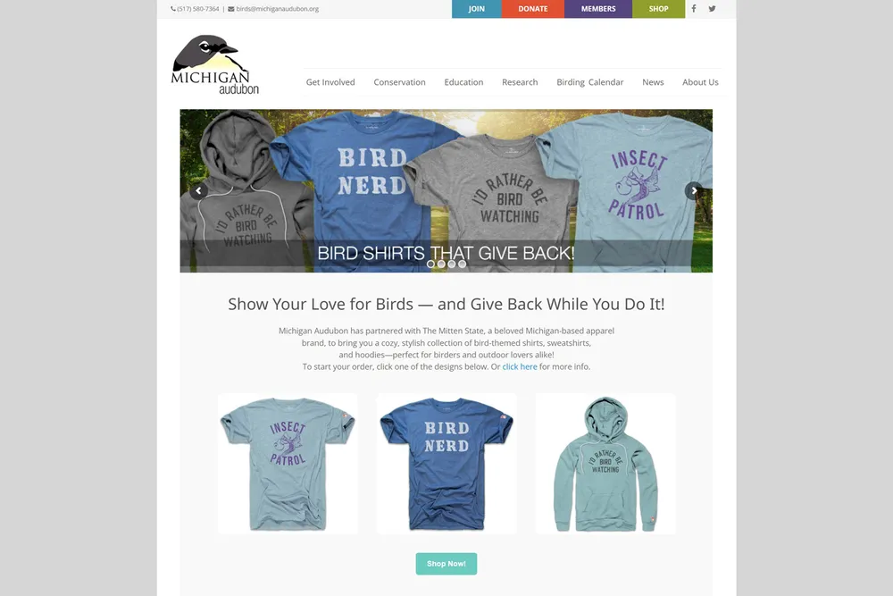 Screenshot of the Michigan Audubon Society website