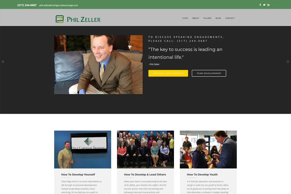 Screenshot of the Phil Zeller website