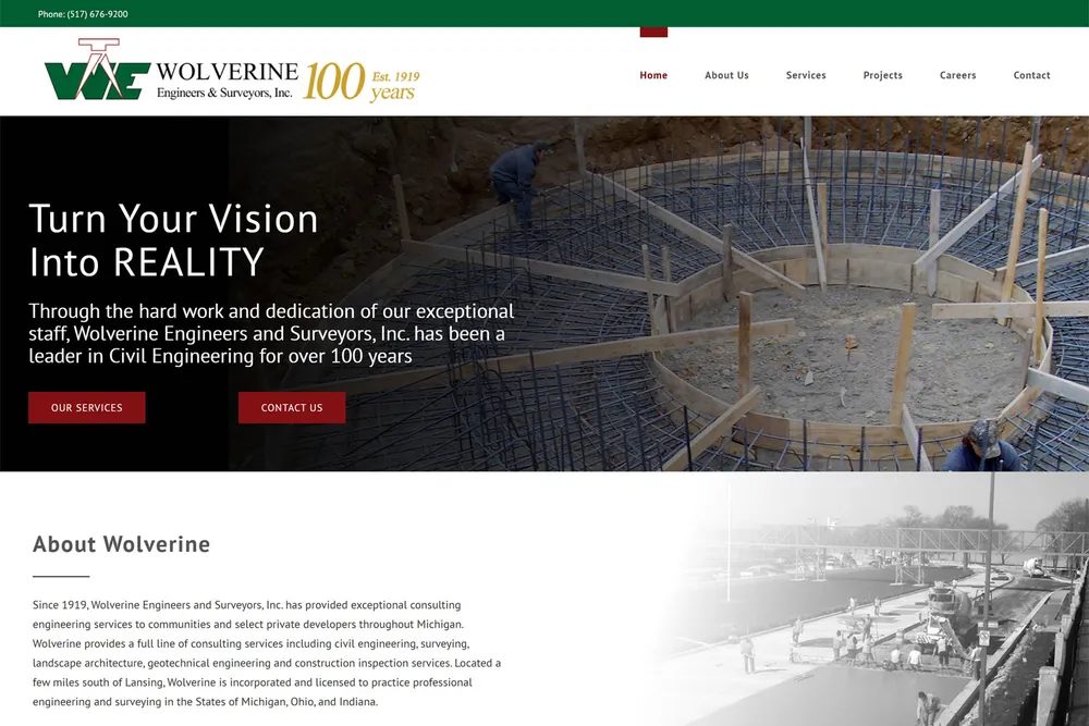 Screenshot of the Wolverine Engineering website